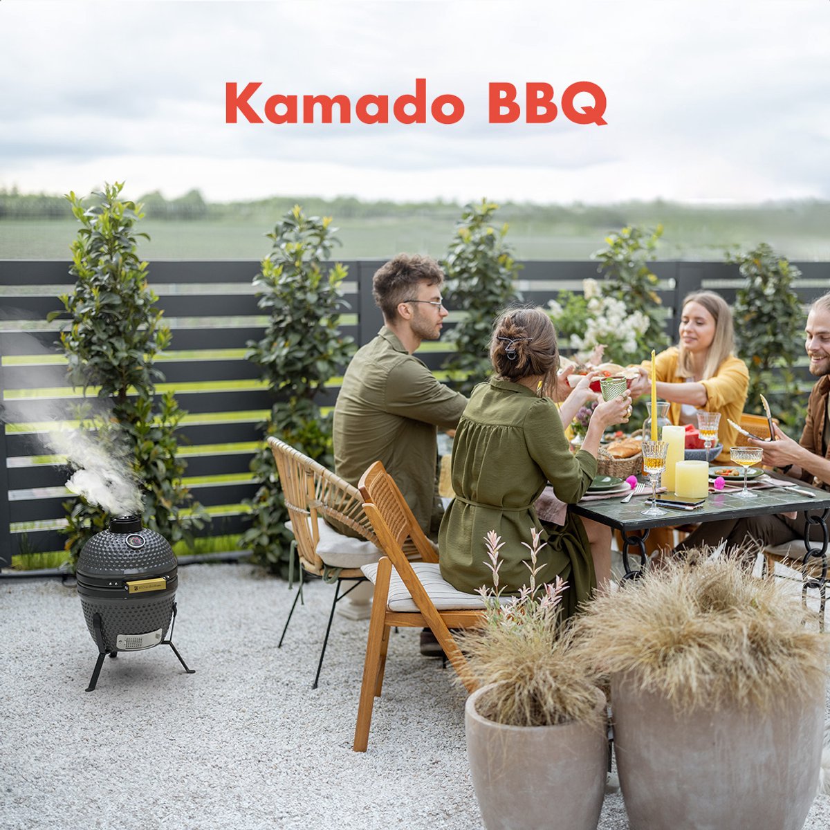 KitchenBrothers – Kamado BBQ 13 Inch Houtskool Barbecue – 27 cm – Voorzien Van Mulliet Keramiek En Stevige Standaard En Thermometer – Voor Tuin En Balkon – Grijs Keramiek En Metaal