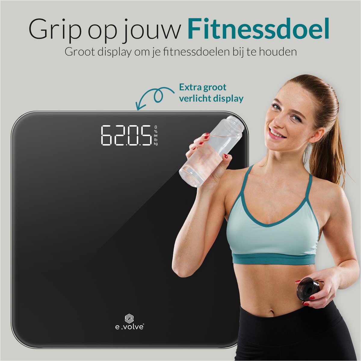 E-volve - Personenweegschaal Digitaal - Inclusief Batterijen - Gehard Glas - LCD Display - Tot 180 kg - Nauwkeurige Meting - Zwart