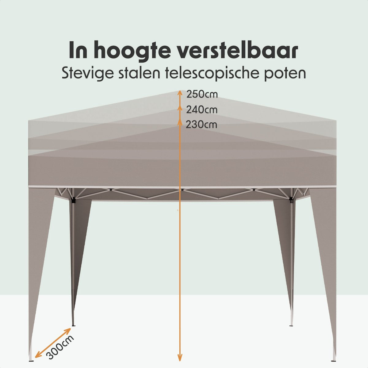LifeGoods Partytent - Paviljoen - EasyUp - Opvouwbaar - Waterdicht - Met Draagtas - 300 x 300 cm - Beige