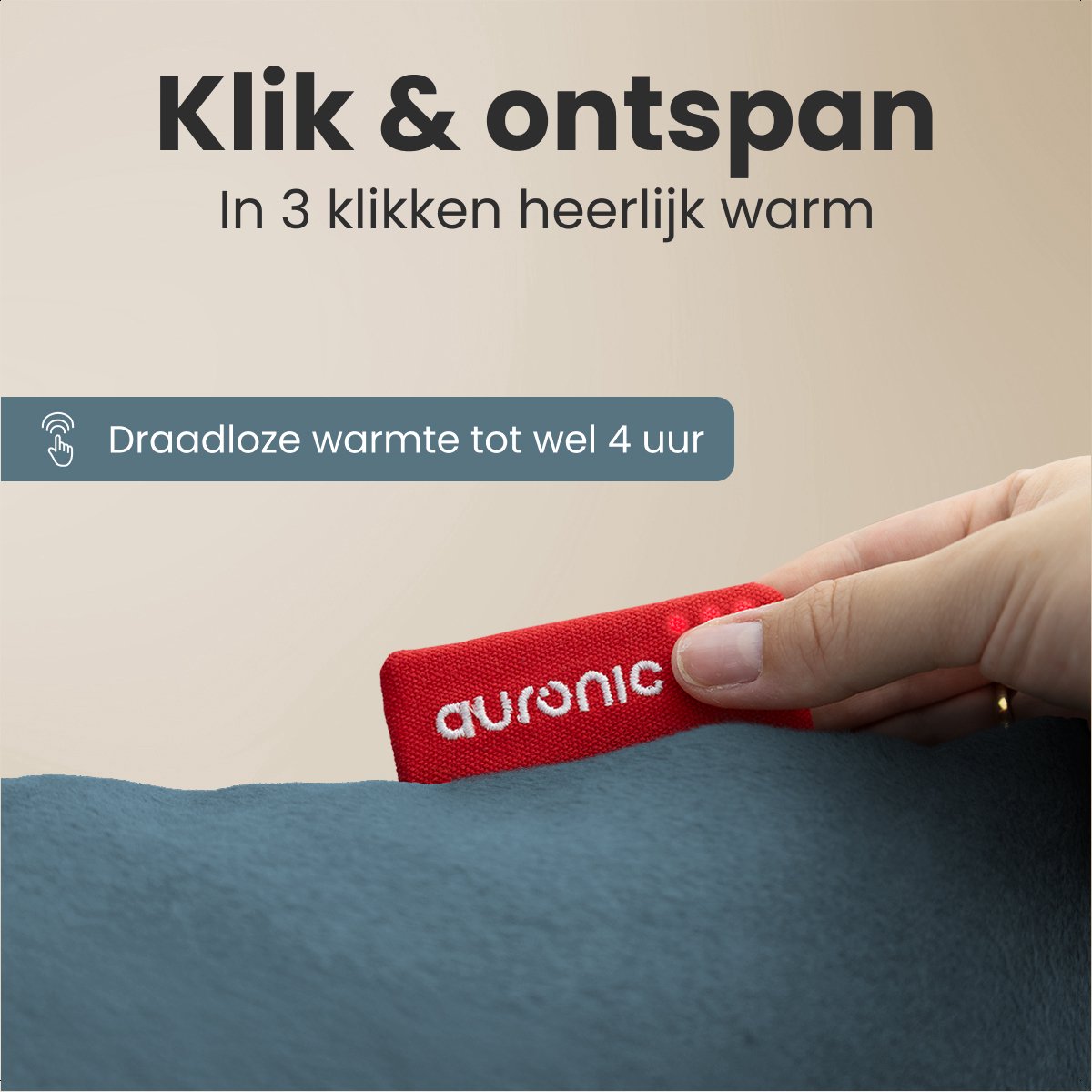 Auronic – Infrared Heating Pillow Classic – 45 x 60 cm – Voorzien Van 10.000 mAh Batterij En 3 Warmtestanden En 2.5 Meter Kabel – Voor Binnen En Buiten – Blauwgrijs Textiel
