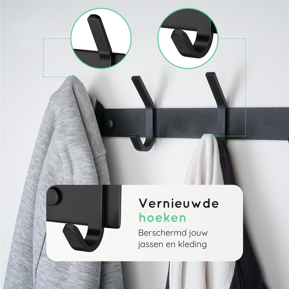 Volcan Wandkapstok - 20 Haken - RVS - Muur Kapstok Hangend - Industrieel - 3M Tape - Zwart