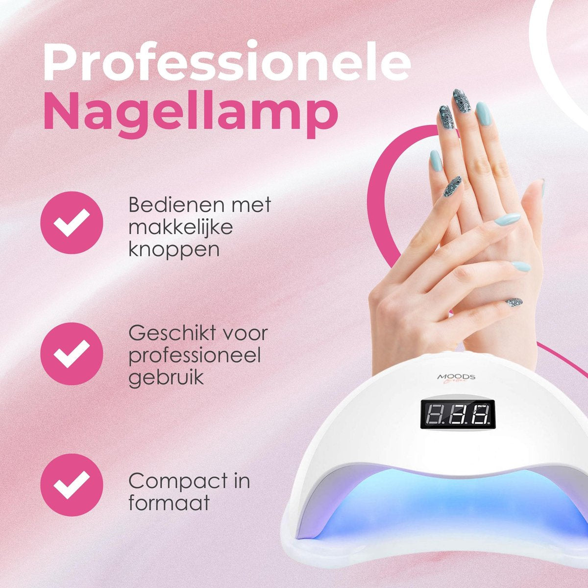 Moods Gellac - Professionele Nagellamp- UV Lamp Gelnagels - Nageldroger - Bedienbaar met Knoppen - Krachtige LED Lamp - Wit