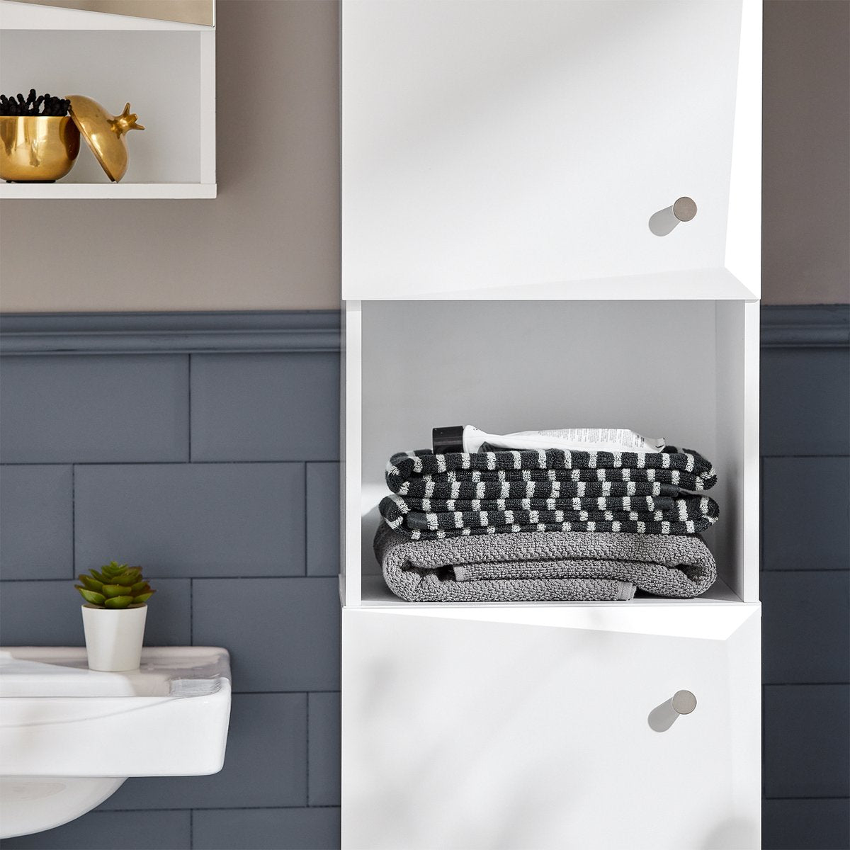 SoBuy Badkamer kolomkast - Badkamerkast met 2 deuren - Max. 50KG - 34 x 30 x 170 cm - Wit