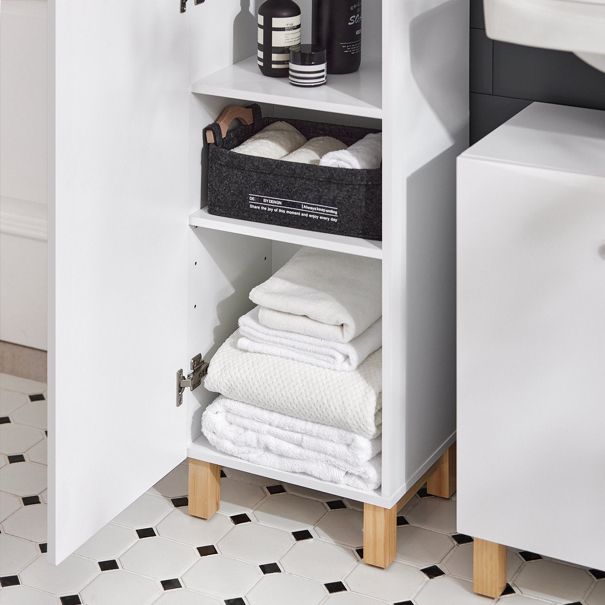 SoBuy Badkamer kolomkast - Badkamerkast met 2 deuren - Max. 50KG - 34 x 30 x 170 cm - Wit