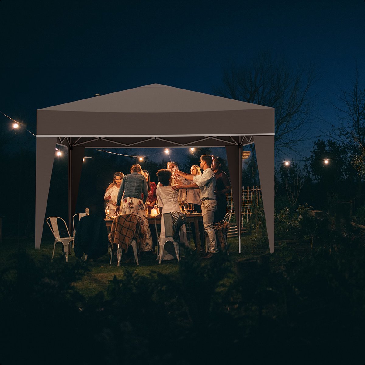 LifeGoods Partytent - Paviljoen - EasyUp - Opvouwbaar - Waterdicht - Met Draagtas - 300 x 300 cm - Beige