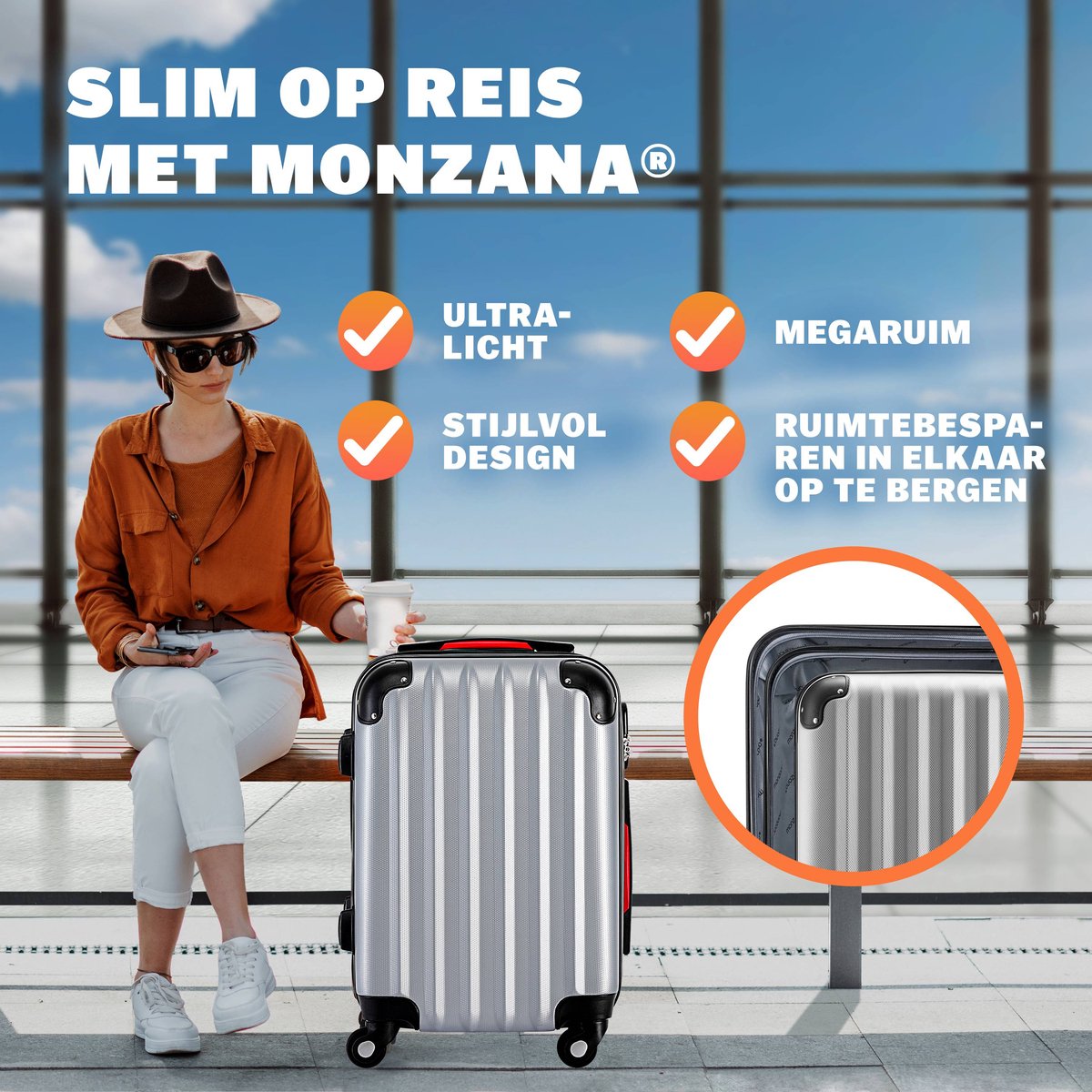 Monzana Kofferset Baseline 3-Delig – Voorzien Van 360° Dubbele Zwenkwielen En Cijferslot En Telescopische Handgreep – Voor Reis En Vakantie – Zilver ABS-Kunststof – M, L & XL