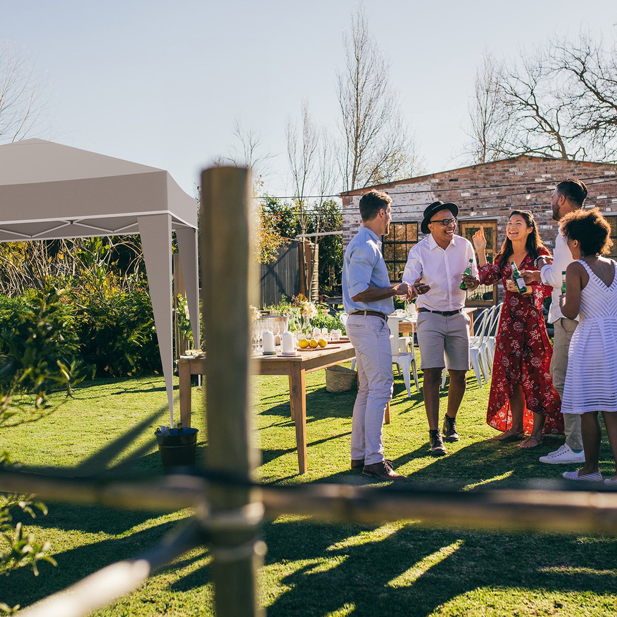 LifeGoods Partytent - Paviljoen - EasyUp - Opvouwbaar - Waterdicht - Met Draagtas - 300 x 300 cm - Beige