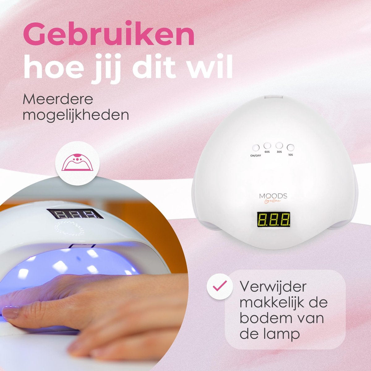 Moods Gellac - Professionele Nagellamp- UV Lamp Gelnagels - Nageldroger - Bedienbaar met Knoppen - Krachtige LED Lamp - Wit