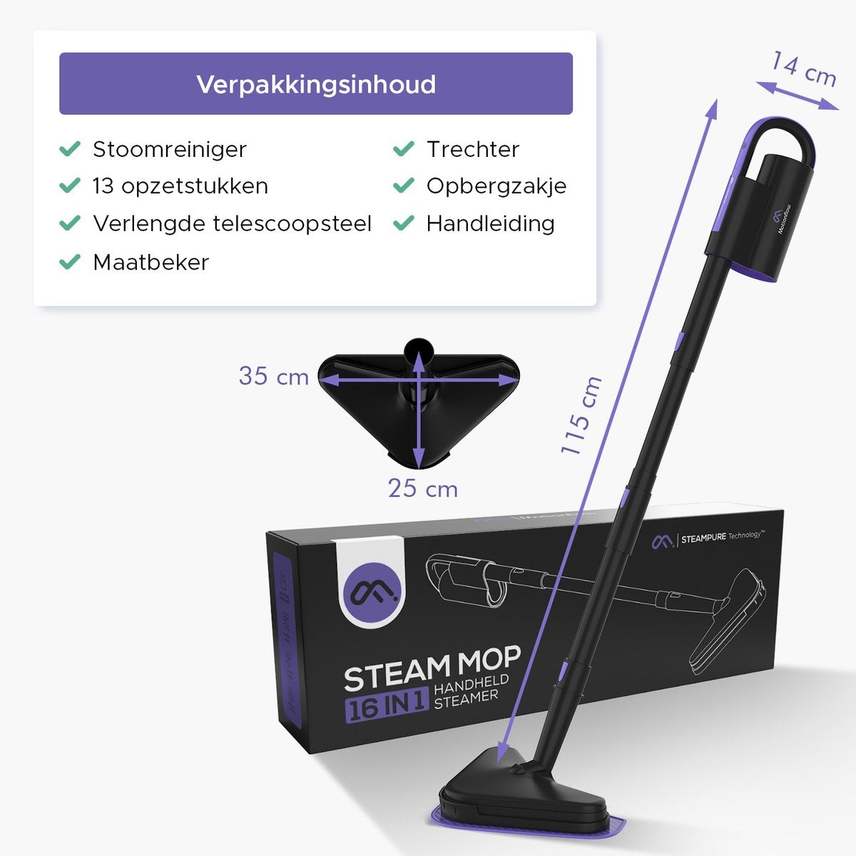Motionflow 16-in-1 Stoomreiniger - Handstomer - Vlekkenreiniger - Diepte reiniging voor vloer, bank, badkamer en tapijt - tapijtreiniger