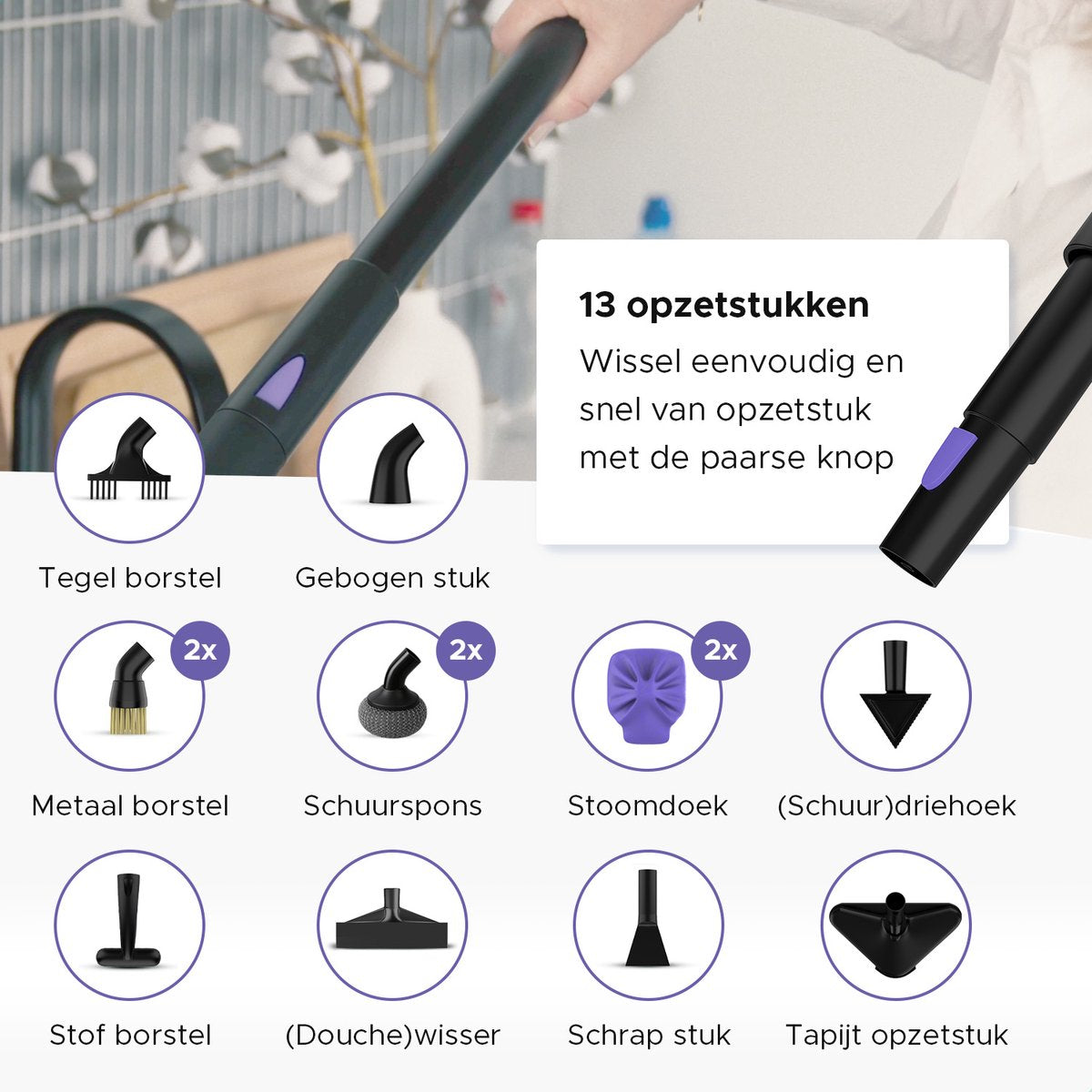 Motionflow 16-in-1 Stoomreiniger - Handstomer - Vlekkenreiniger - Diepte reiniging voor vloer, bank, badkamer en tapijt - tapijtreiniger