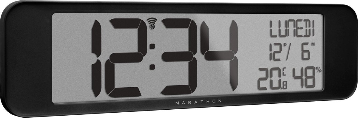 Marathon Vancouver Radiogestuurde Kalenderklok – Zwart – 36,8 x 23,5 cm – Ultrawide Display met Grote Cijfers