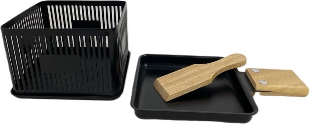 Raclette & Kaasfondue To-Go – Compact 1-Persoons Set met Waxinelichtje – 10×10×6,5 cm – Inclusief Houten Spatel