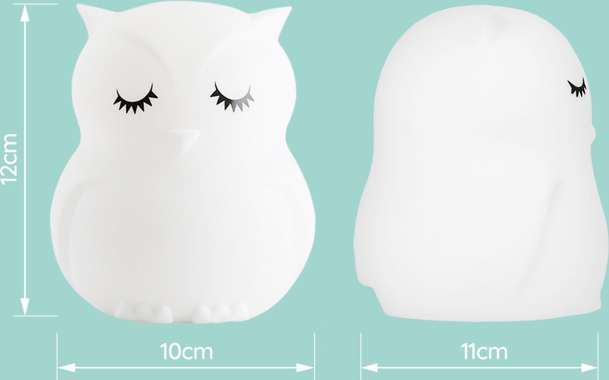 Sleepy Friends Kinder Nachtlampje Uiltje – Dimbaar Nachtlampje Baby & Kind – 8 Kleuren – USB Oplaadbaar – Touch & Afstandsbediening – 95 x 97 x 100 mm – 169g