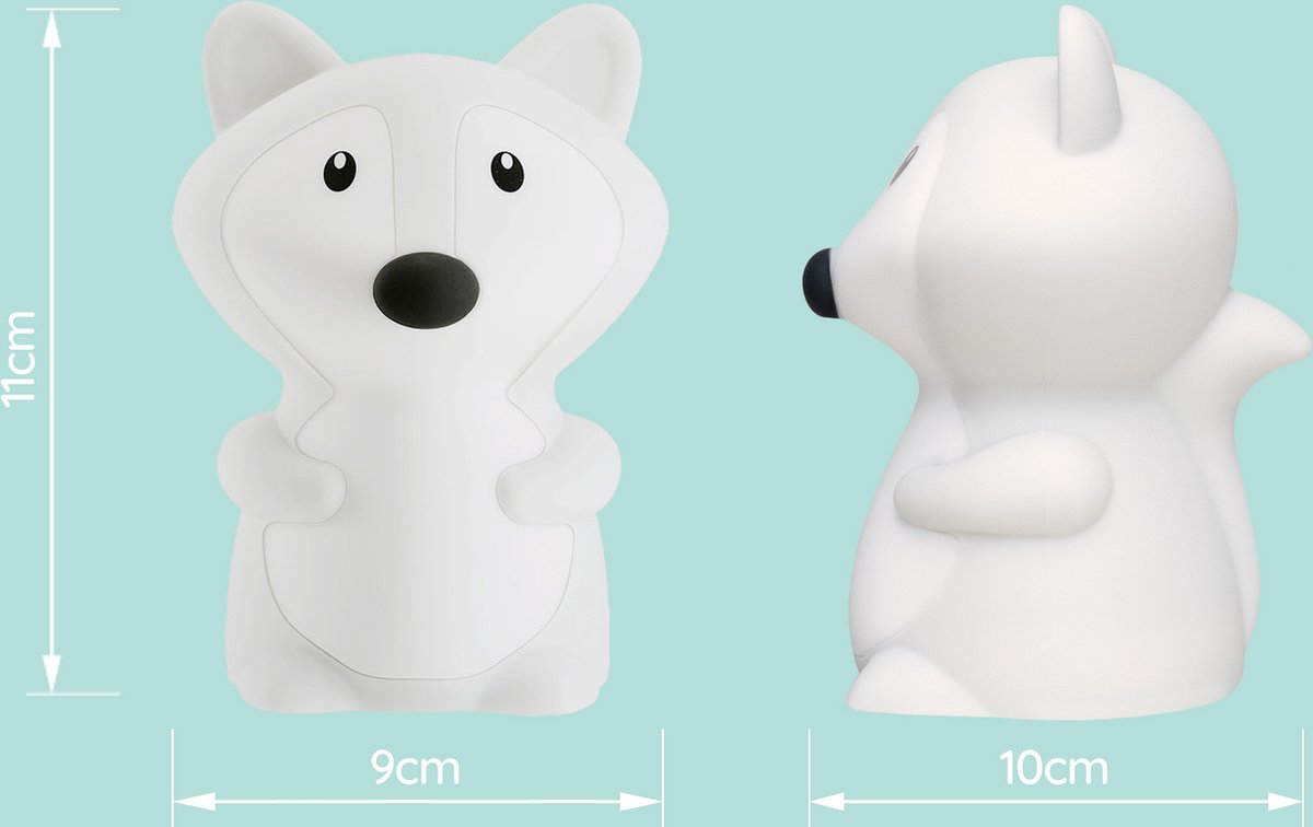 Sleepy Friends Kinder Nachtlampje Vosje - USB Oplaadbaar en Dimbaar - 8 Kleuren - 95x97x100 mm - Zacht Siliconen Nachtlampje voor Babykamer en Kinderkamer