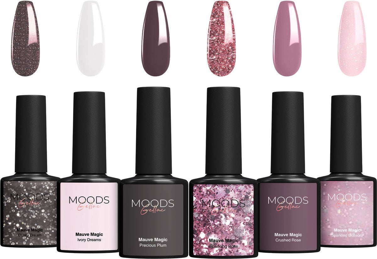 Moods Gellac 6-delige Set – Gellak Starterspakket – Gel Nagellak 8ML – Mauve Magic – Chique Neutrale Kleuren – 6 x 8ML