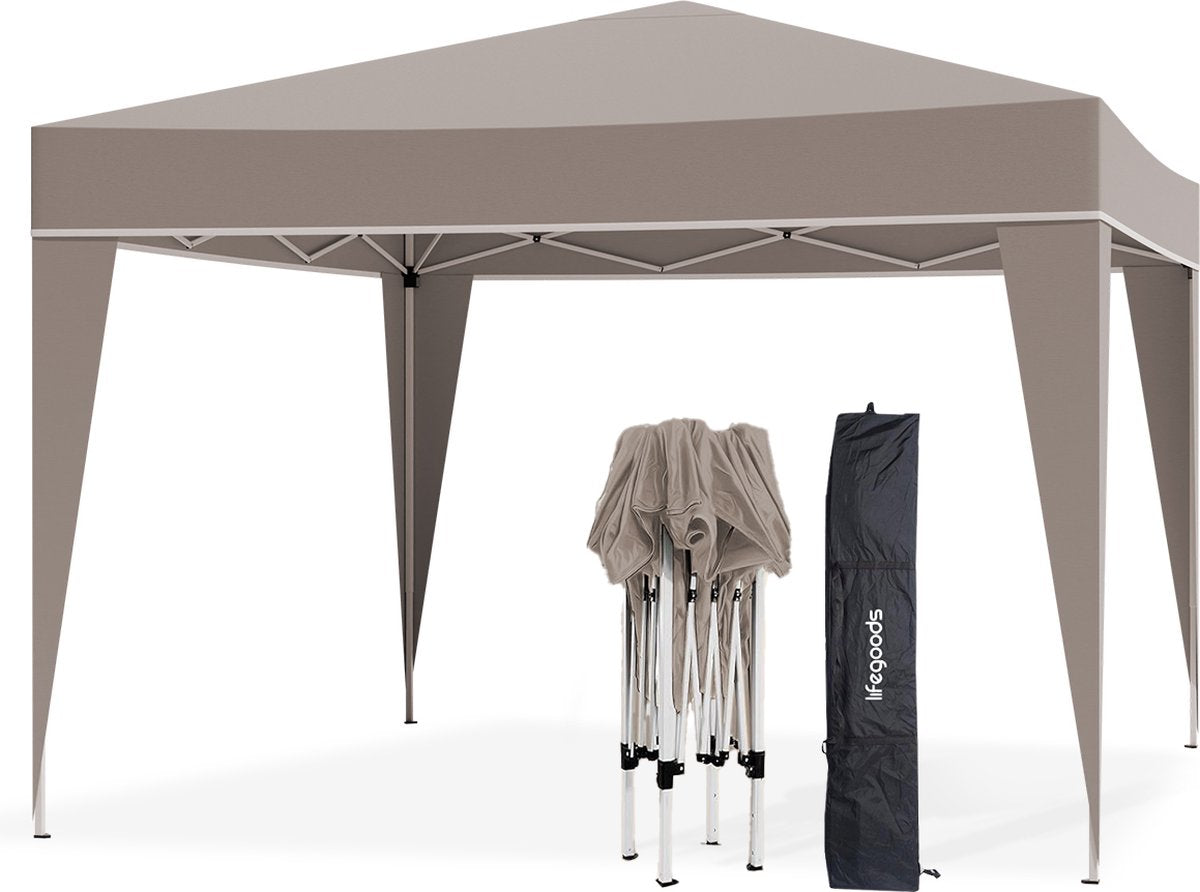 LifeGoods Partytent - Paviljoen - EasyUp - Opvouwbaar - Waterdicht - Met Draagtas - 300 x 300 cm - Beige