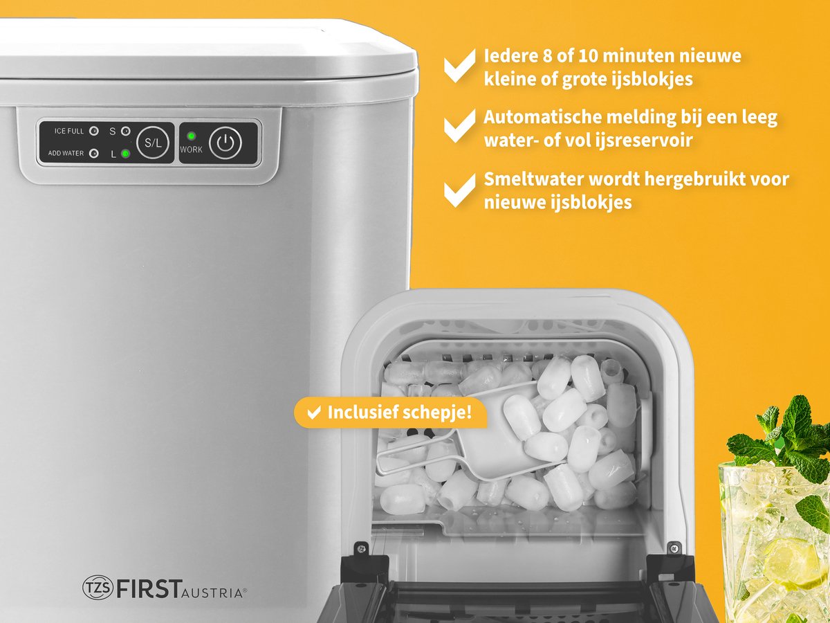 TZS First Austria 5104 IJsblokjesmachine - IJsblokjesmaker incl. schep en lekbak - 2.2L - Wit
