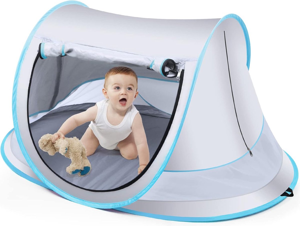 Fuegobird BabyBox Campingbedje - UV50+ - Opvouwbaar - Incl. Muggengaas - 140 x 65 x 90 cm - Zilver