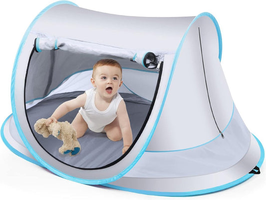 Fuegobird BabyBox Campingbedje - UV50+ - Opvouwbaar - Incl. Muggengaas - 140 x 65 x 90 cm - Zilver
