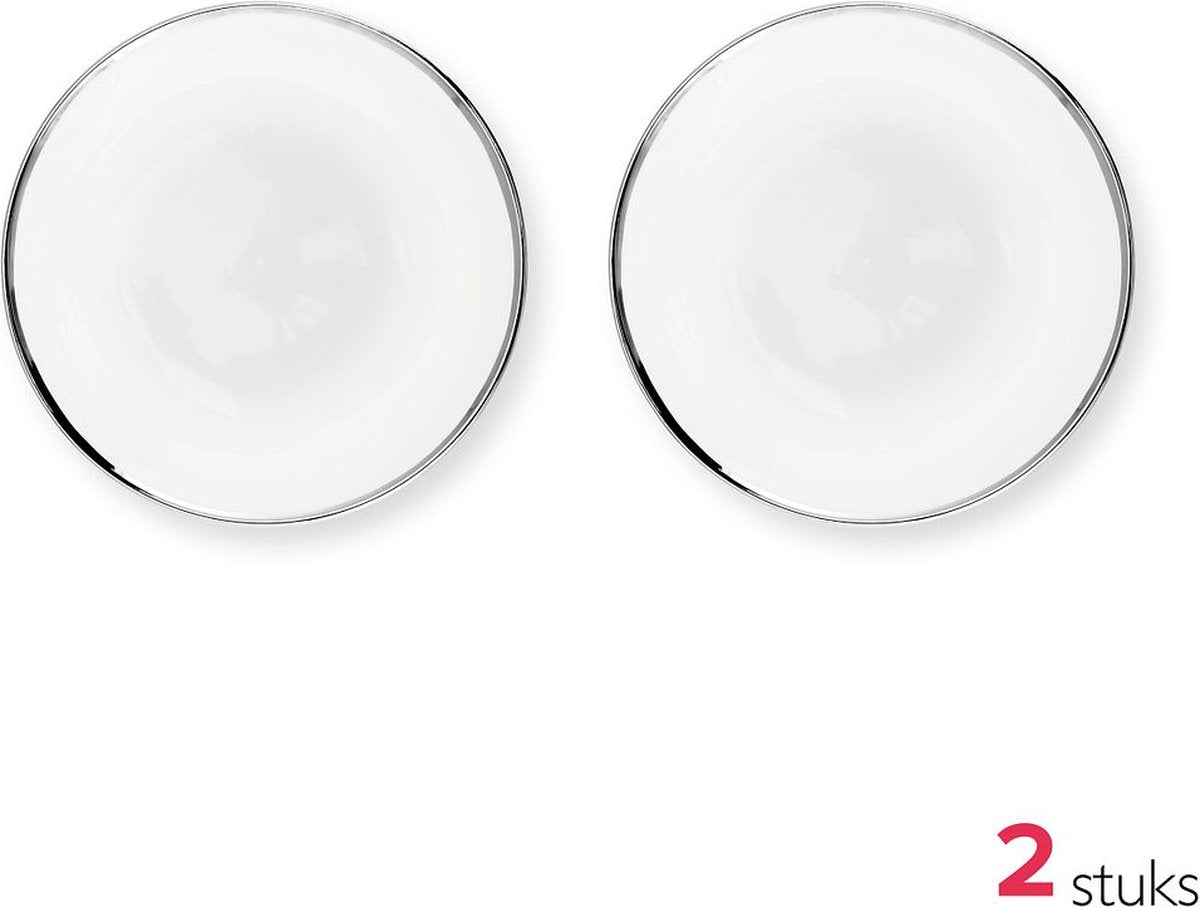 VTWonen Set van 4 Ontbijtborden - Wit/Zilver - Porselein