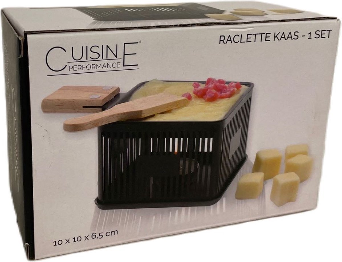 Raclette & Kaasfondue To-Go – Compact 1-Persoons Set met Waxinelichtje – 10×10×6,5 cm – Inclusief Houten Spatel