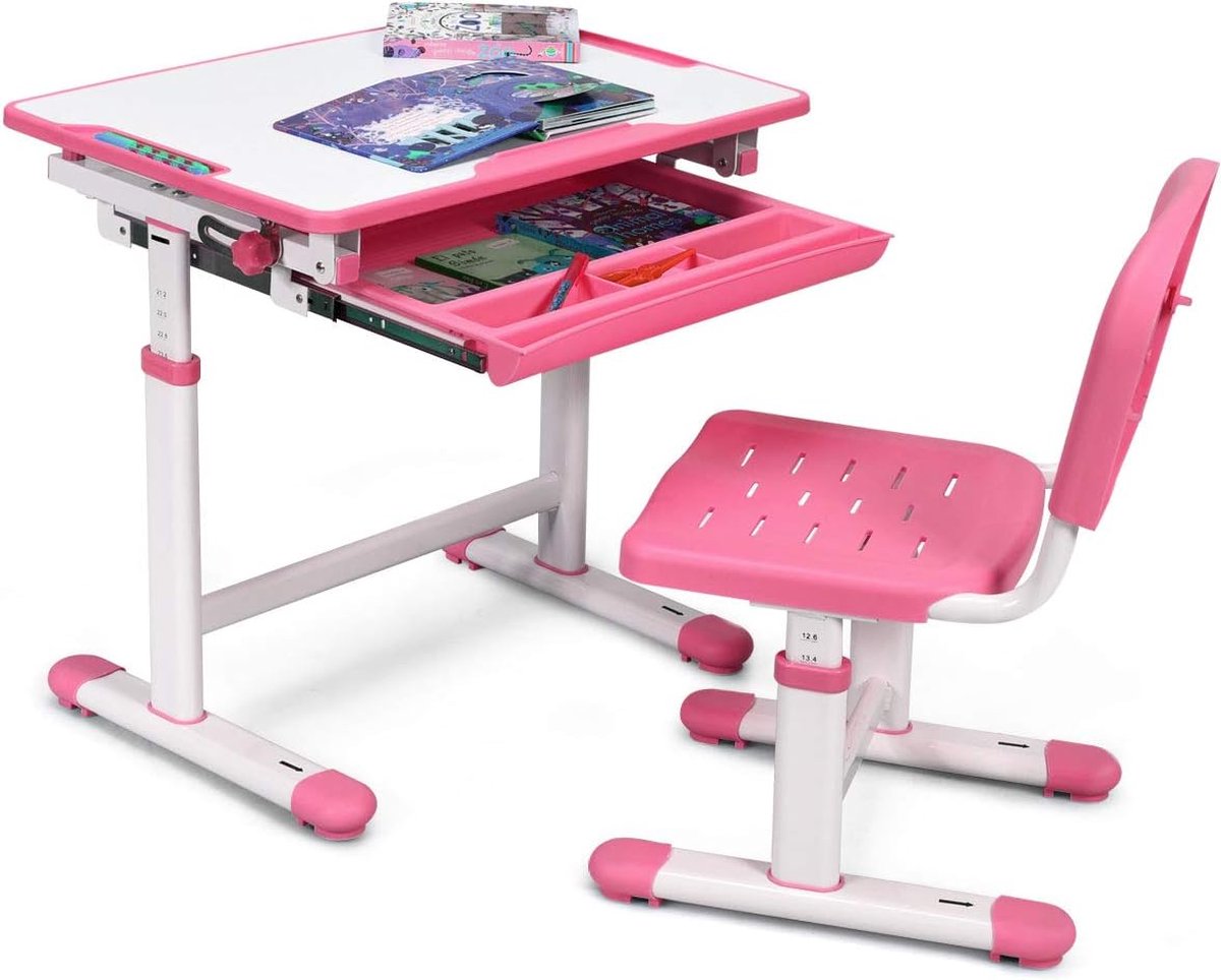 Coast Kinderbureau met Tekenblad - In hoogte verstelbaar - Max. 80 kg - 66 x 47 x 76 cm - Roze