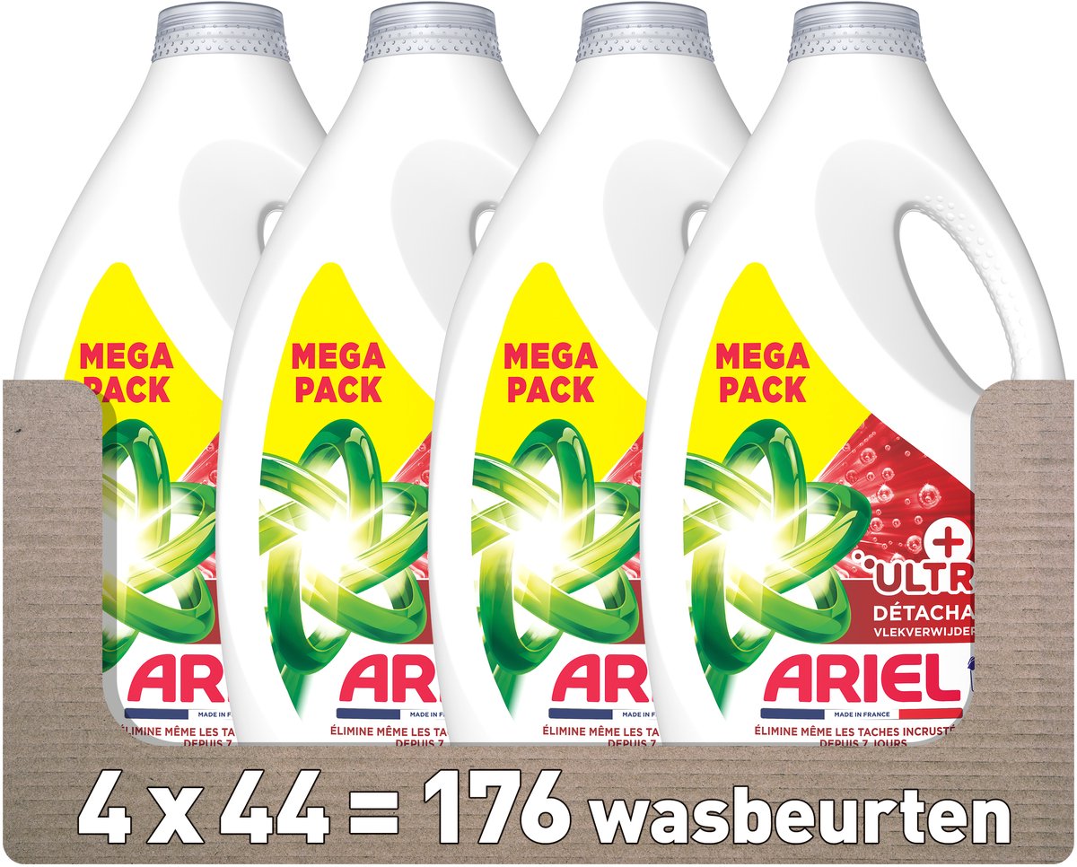 Ariel Vloeibaar Wasmiddel + Ultra Vlekverwijderaar – 4 x 44 Wasbeurten