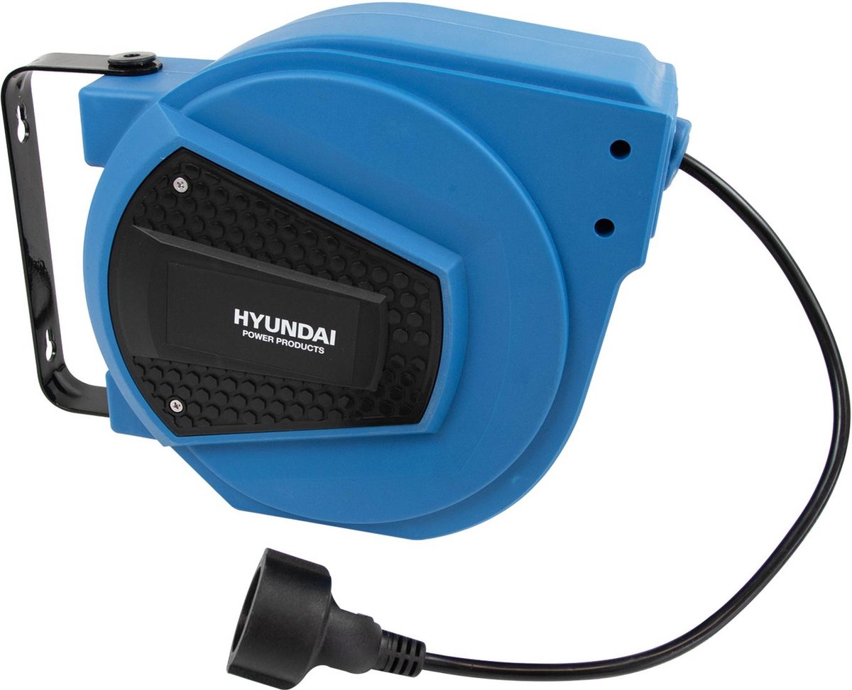 Hyundai wandkabelhaspel 15 m 3x1,5 mm² automatisch oprolbaar blauw – zwenkbare wandhouder – 3200 W