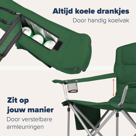 TRVLMORE Campingstoelen XL - Opvouwbaar - 2-Pack - 150KG Draagvermogen - Incl. Draagtas - Klapstoel - Visstoel - Kampeerstoel - Vouwstoel - Groen