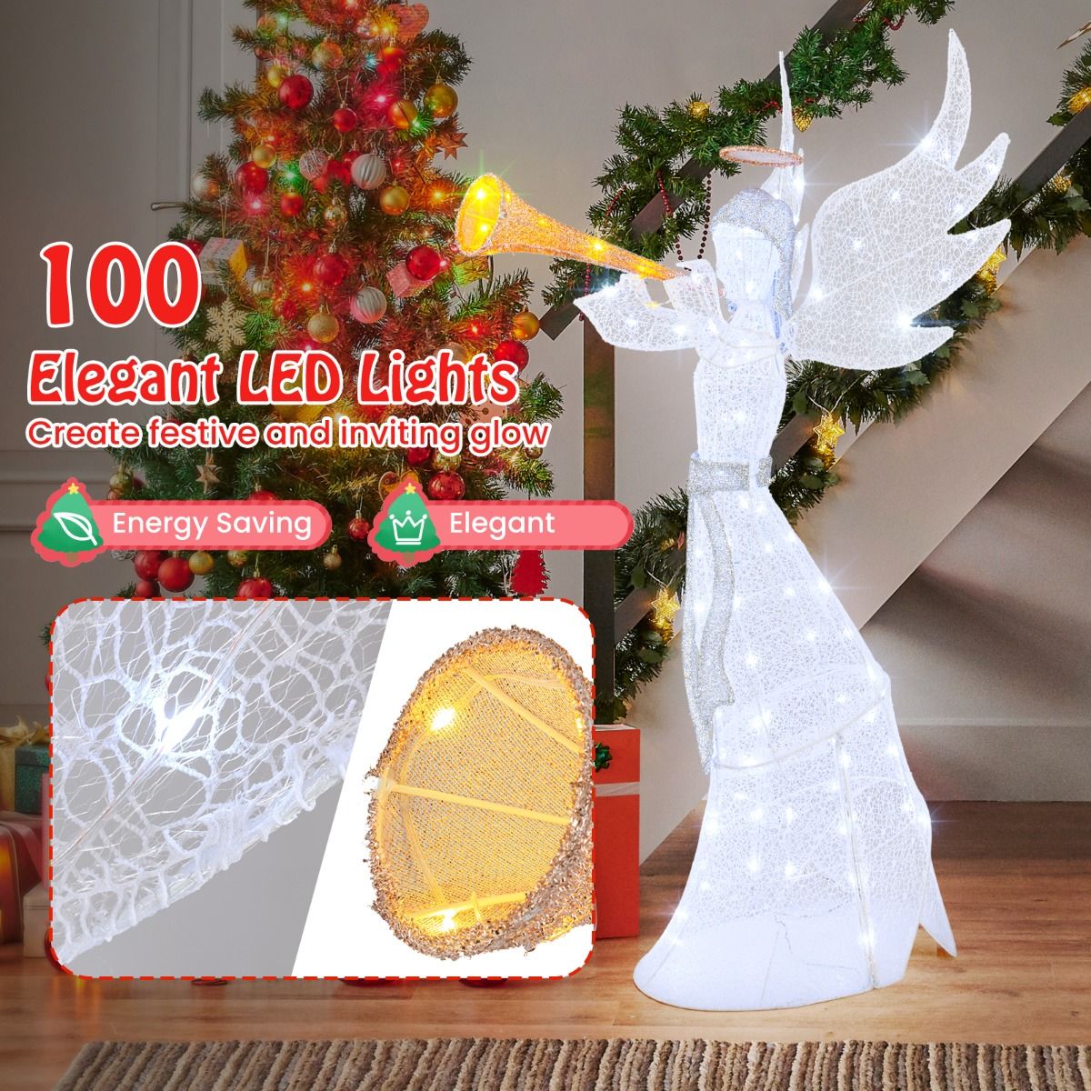 Coast Verlichte Kerstengel voor Binnen en Buiten – Warm & Koel Wit – 100 LED – IP44 – 88 x 58 x 156 cm