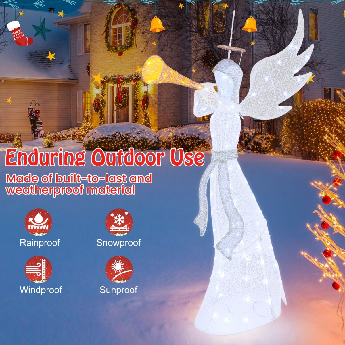 Coast Verlichte Kerstengel voor Binnen en Buiten – Warm & Koel Wit – 100 LED – IP44 – 88 x 58 x 156 cm