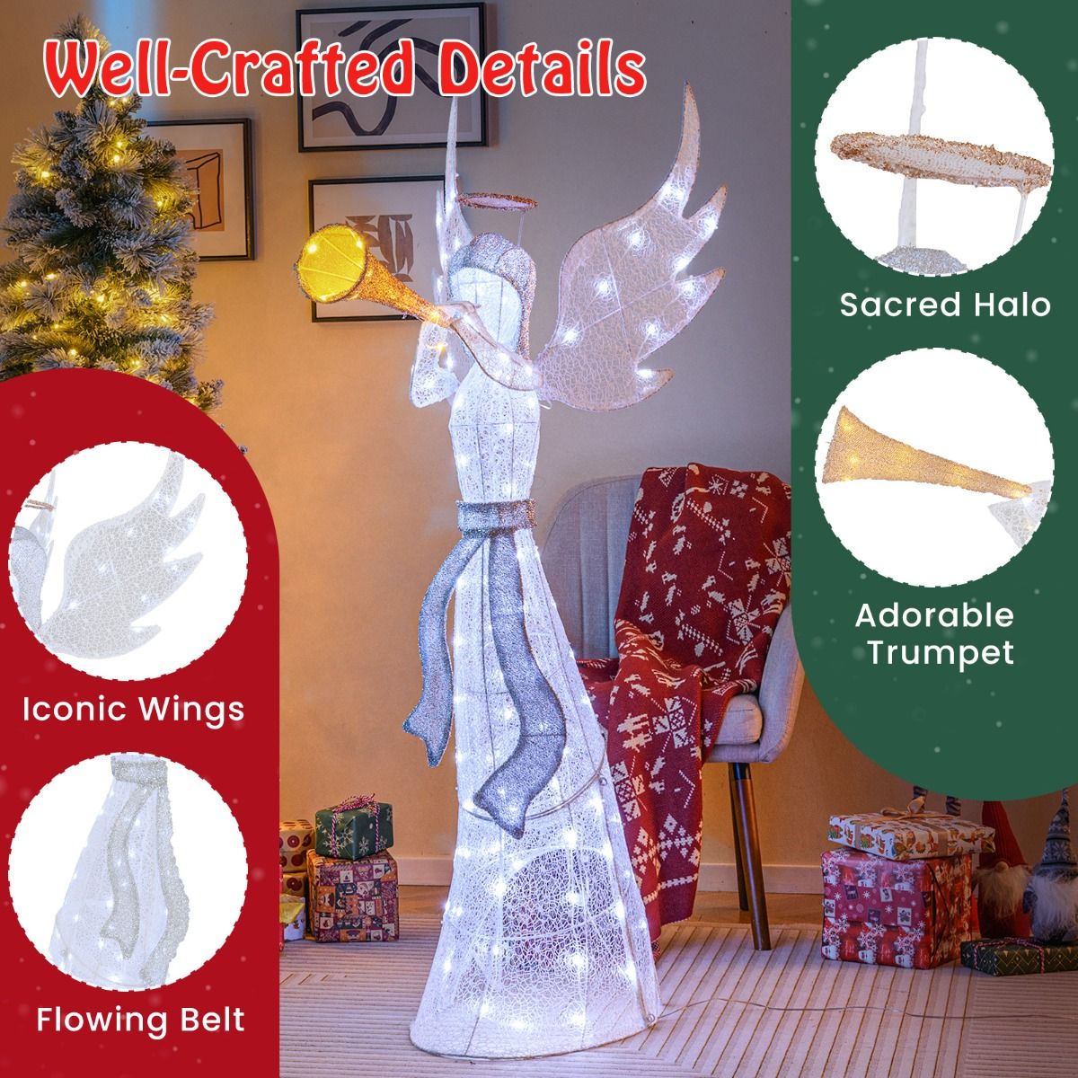 Coast Verlichte Kerstengel voor Binnen en Buiten – Warm & Koel Wit – 100 LED – IP44 – 88 x 58 x 156 cm