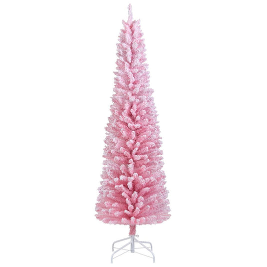 Coast Roze Kunstkerstboom 180 cm – Slanke Potloodvorm – Besneeuwde Takken – Metalen Standaard