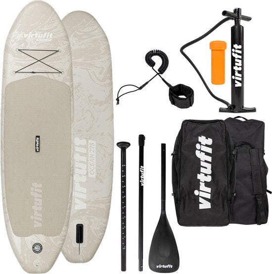 VirtuFit Supboard Ocean 275 - Sand Beige - Stand Up Paddle Board - Supboard Opblaasbaar - Voor beginners en gevorderden - Verstelbare peddel - Max. 180 kg
