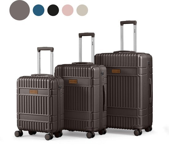 SKYCASES Kofferset - Classic Heritage – 3 Delig – Handbagage & Check-in Koffers – 36L/63L/100L – TSA Slot – 360° geruisloze wielen – Lichtgewicht – Trolley – Bruin