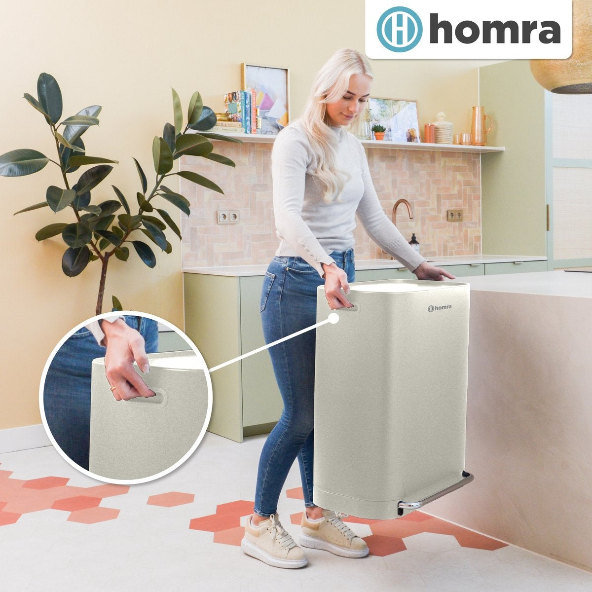 Homra Rockx Prullenbak 60 Liter - Duo Pedaalemmer 2X30L met Geurfilter - RVS - Wit Creme - 33X58X69CM