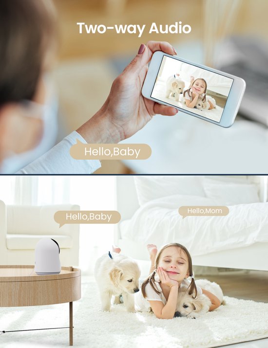 GNCC P1 Wifi Babyfoon met Camera - Met App - 1080P - Bidirectionele Audio - Super IR Nachtzicht - Bewegingsdetectie - Sirene - Wit