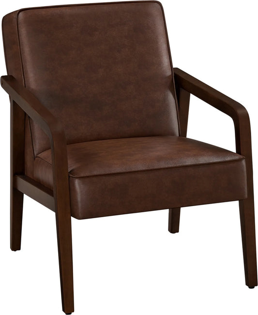 Yaheetech Vintage Loungestoel / Fauteuil 76x63,5x84 cm – Donkerbruin – PU-Kunstleder en Gummibaumhout