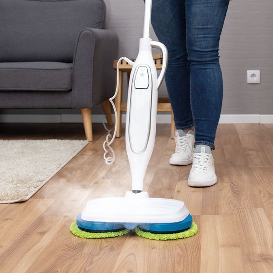 Livington Steam Twister Stoomreiniger met roterende dubbele mopkop, reinigt, schrobt en gepolijst, 3-traps stoomautomaat, 120 graden hete stoom, handstoomreiniger, wit