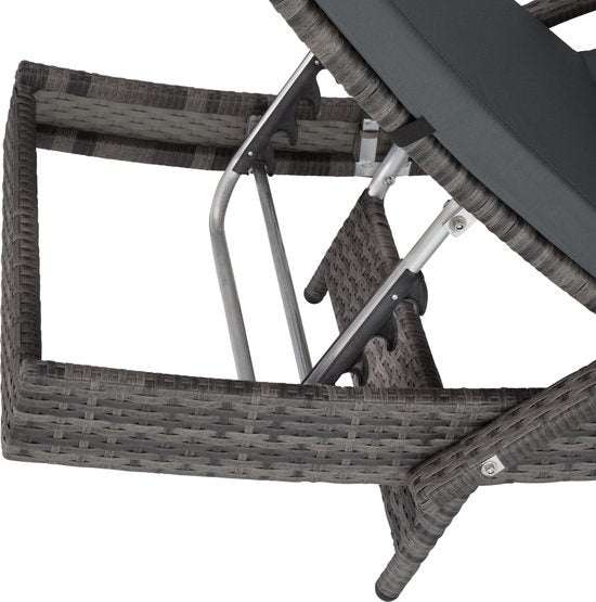 tectake® - Wicker ligstoel ligbed zonnebed - Verstelbare rugleuning (5 standen) - Incl. ligkussen met wasbare hoes - grijs - poly-rattan