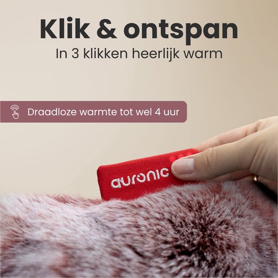 Auronic Warmtekussen - Teddy - 45x60 - Draadloos - Oplaadbaar - Elektrisch kussen - Infrarood - Roze