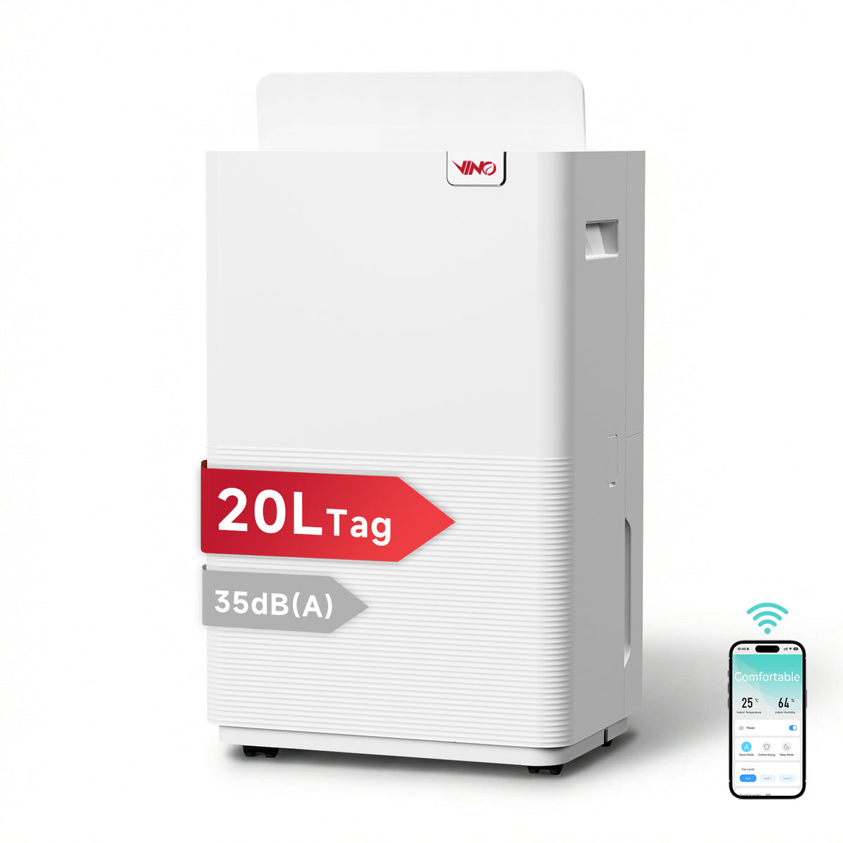 VINO slimme luchtontvochtiger 20 l/dag - wifi - 2,5 l reservoir - wit