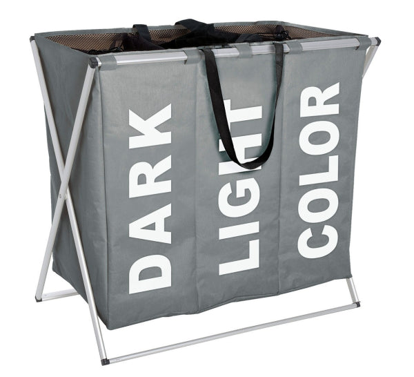 WENKO Trio Wasmand Grijs - 130L - 3 Vakken - Polyester