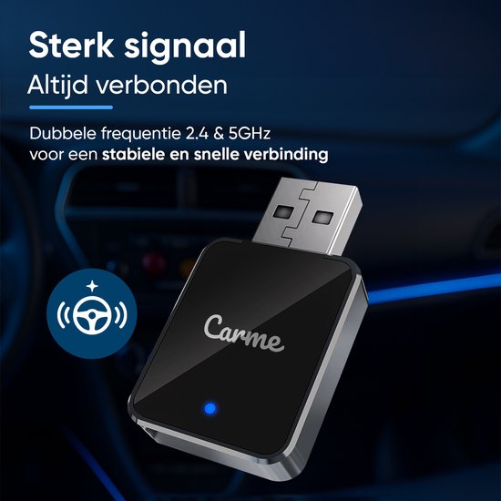 CarMe Mini 2-in-1 CarPlay Dongle V2 - Draadloos CarPlay & Android Auto - USB-A & USB-C - Android Auto Dongle - Zwart