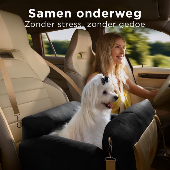 CozySense® Honden Autostoel - Hondenmand Auto voor Kleine Hond - Voorbank & Achterbank - Wasbare Hoes & Ook als Draagtas - Zwart/Beige