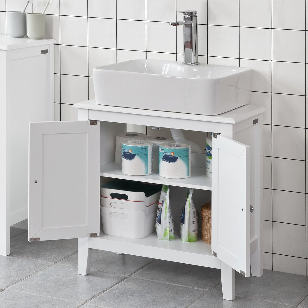 SoBuy FRG202-W Wastafel Kast Wit - 2 Deuren - 70x38x20 cm