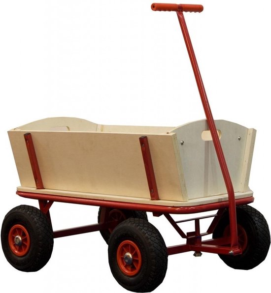 Sunny Billy Beach Wagon Bolderkar Rood - Blank hout - Bolderwagen met luchtbanden - 94x61x97cm