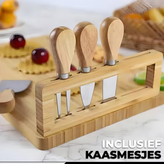 Kicinn Borrelplank - Tapasplank - Kaasplank - Serveerplank - Borrelplank Hout - Incl. Kaasmesjes, Vorkjes, schaaltjes en extra Serveerplank – Bamboe