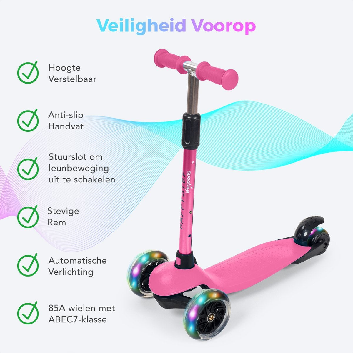 LifeGoods HappyStep - Kinderstep - Step 2-5 Jaar - 3 Lichtgevende Wielen - Jongens/Meisjes - Roze