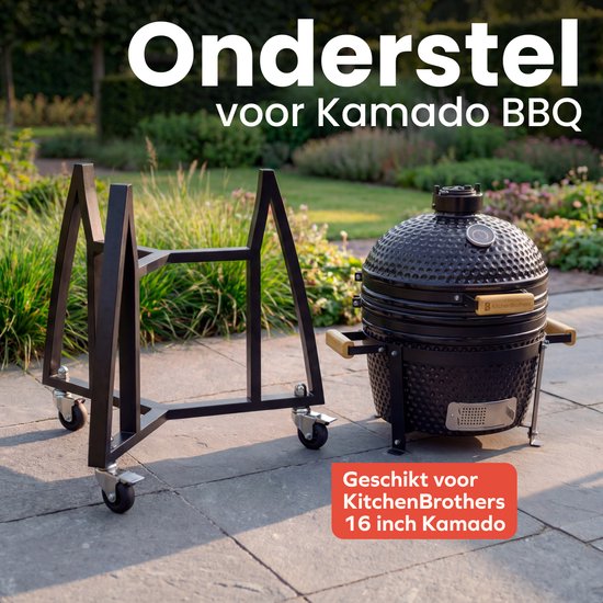 KitchenBrothers Kamado BBQ Onderstel - Voor 41⌀ cm - Geschikt voor 16 inch KitchenBrothers Kamado - 102 cm Hoogte - Wielen - Rem - Zwart